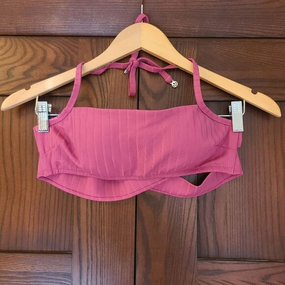 Lululemon Ribbed Halter Cross Back Swim Top for A/B Cups Pink Lychee Size Medium - Picture 1 of 7